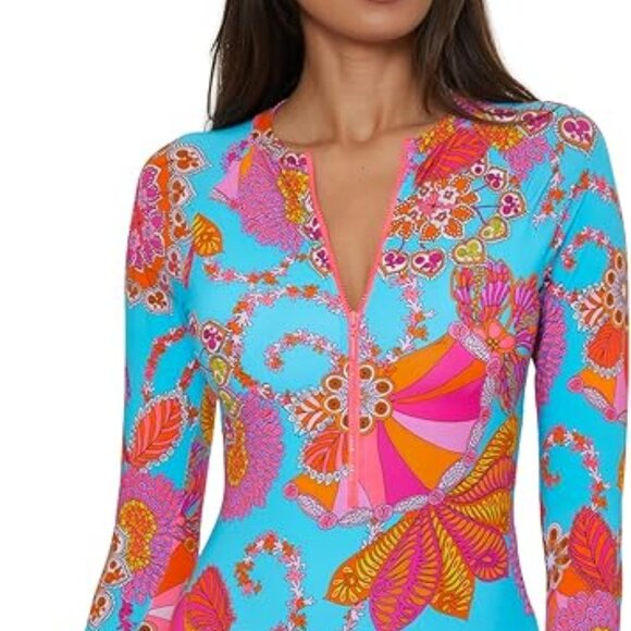 Trina Turk Meilani Long Sleeve Paddle Swimsuit/ Swim Rash Guard - Picture 1 of 4